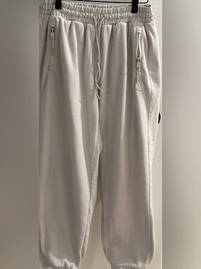 Women's Light Cream Track Joggers with Zip Pockets